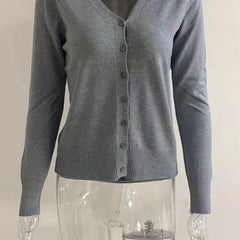 Women's Long Sleeve Knit Cardigan V-Neck Button-Front Casual Layering