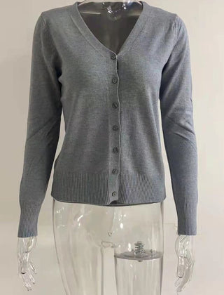Women's Long Sleeve Knit Cardigan V-Neck Button-Front Casual Layering