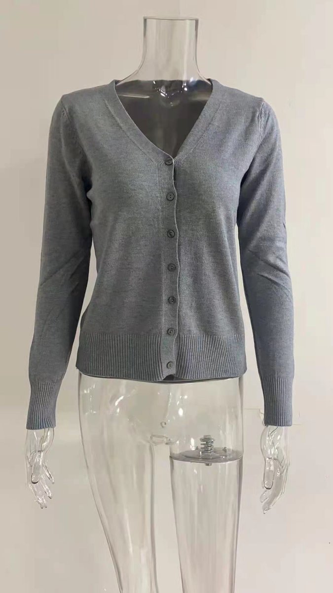 Women's Long Sleeve Knit Cardigan V-Neck Button-Front Casual Layering