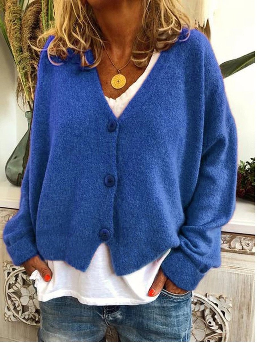 Women's Relaxed-Fit Knit Cardigan V-Neck Button-Front Casual Layering