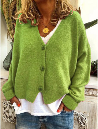 Women's Relaxed-Fit Knit Cardigan V-Neck Button-Front Casual Layering