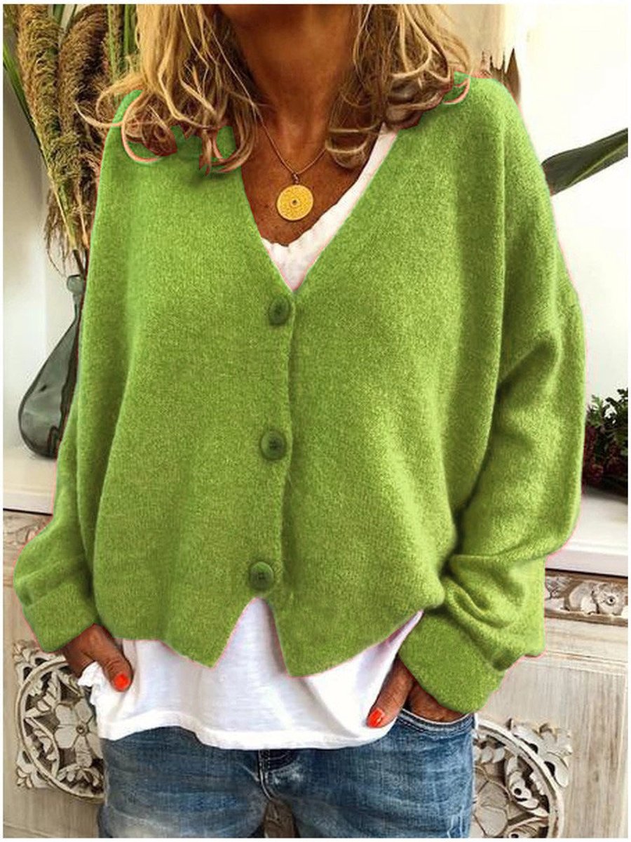 Women's Relaxed-Fit Knit Cardigan V-Neck Button-Front Casual Layering