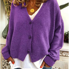 Women's Relaxed-Fit Knit Cardigan V-Neck Button-Front Casual Layering