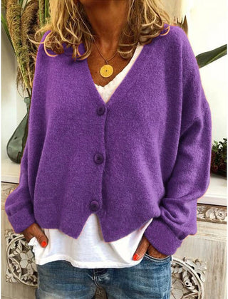 Women's Relaxed-Fit Knit Cardigan V-Neck Button-Front Casual Layering