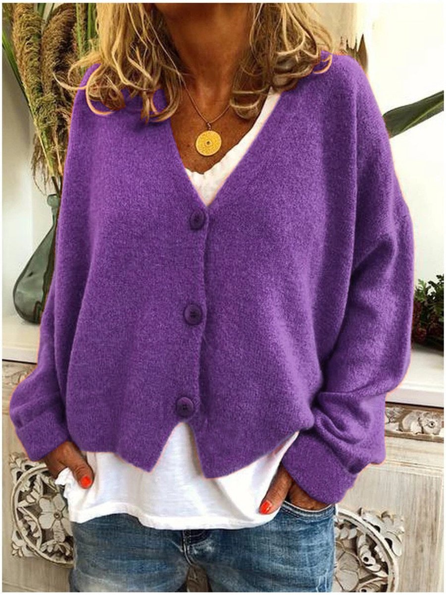 Women's Relaxed-Fit Knit Cardigan V-Neck Button-Front Casual Layering