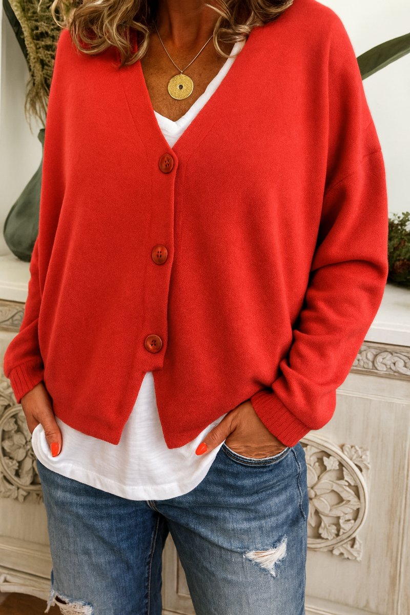 Women's Relaxed-Fit Knit Cardigan V-Neck Button-Front Casual Layering