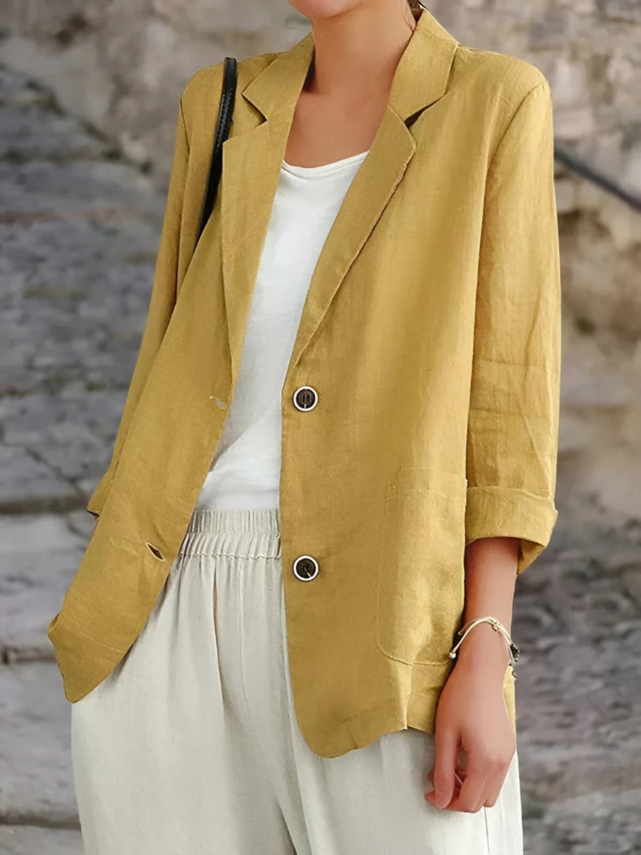 Women's Casual Open Front Blazer Two-Button Jacket Lightweight Stylish Everyday