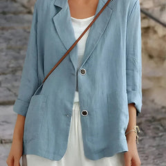 Women's Casual Open Front Blazer Two-Button Jacket Lightweight Stylish Everyday