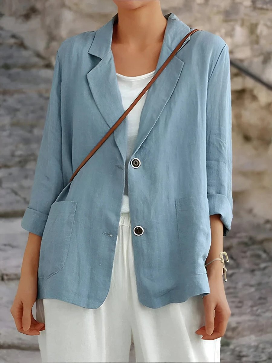 Women's Casual Open Front Blazer Two-Button Jacket Lightweight Stylish Everyday