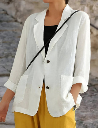 Women's Casual Open Front Blazer Two-Button Jacket Lightweight Stylish Everyday