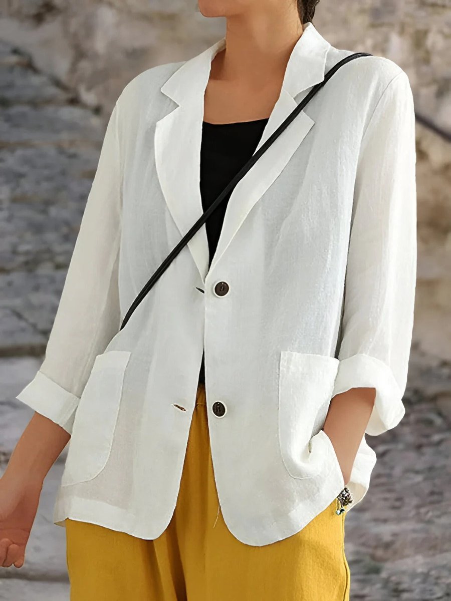 Women's Casual Open Front Blazer Two-Button Jacket Lightweight Stylish Everyday