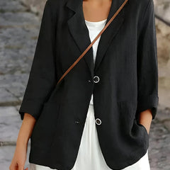 Women's Casual Open Front Blazer Two-Button Jacket Lightweight Stylish Everyday