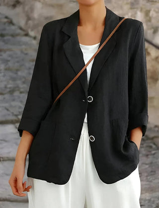 Women's Casual Open Front Blazer Two-Button Jacket Lightweight Stylish Everyday