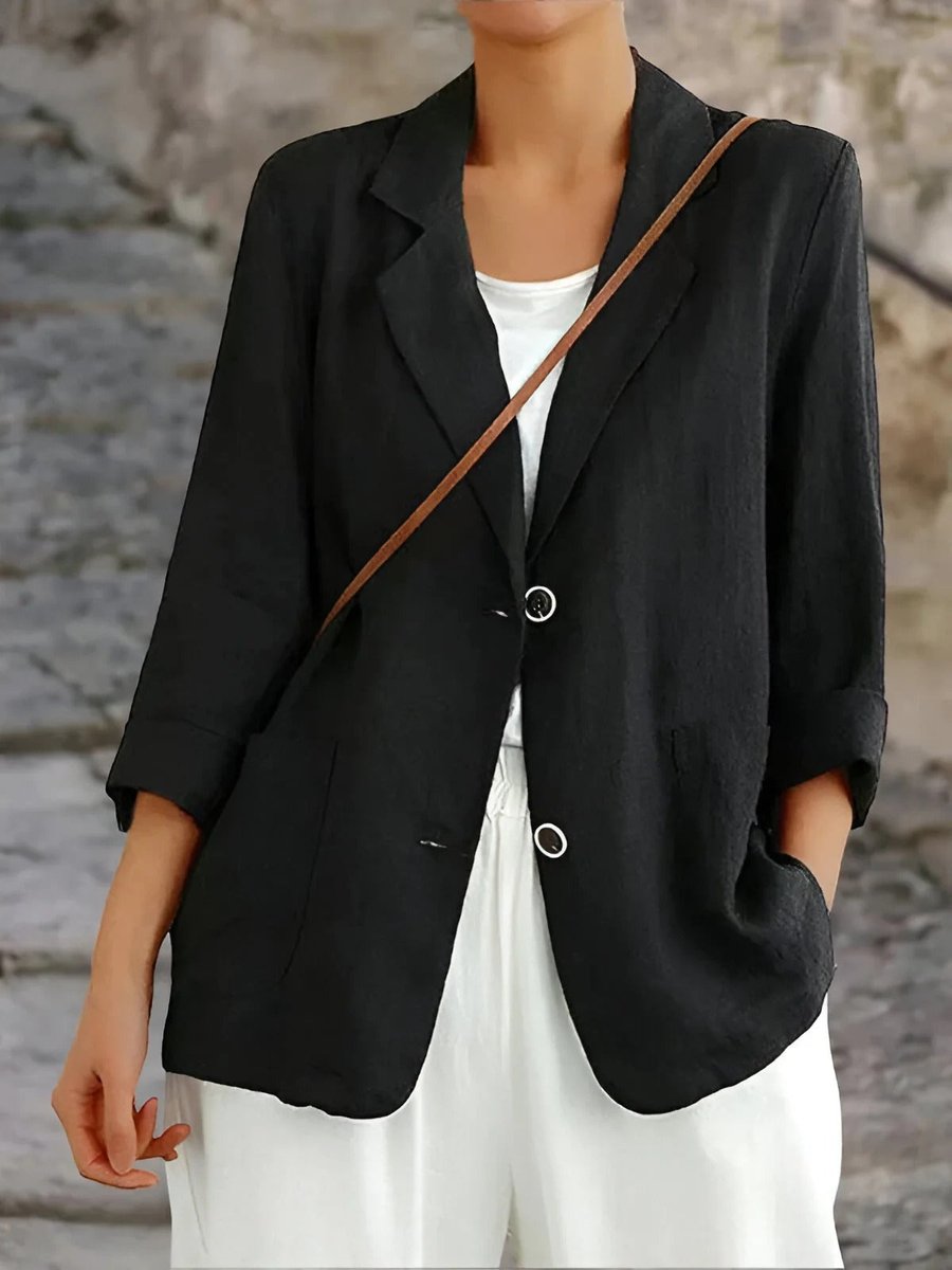 Women's Casual Open Front Blazer Two-Button Jacket Lightweight Stylish Everyday
