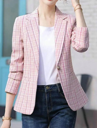 Women's Tailored Blazer Jacket Plaid Single-Button Fit Stylish Layering