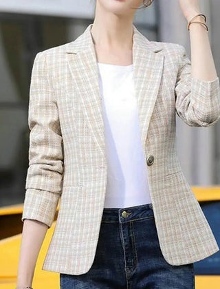 Women's Tailored Blazer Jacket Plaid Single-Button Fit Stylish Layering