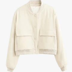 Women's Cropped Bomber Jacket Relaxed Fit Zip Closure Casual Everyday Wear