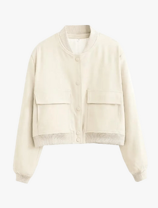 Women's Cropped Bomber Jacket Relaxed Fit Zip Closure Casual Everyday Wear