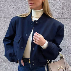 Women's Cropped Bomber Jacket Relaxed Fit Zip Closure Casual Everyday Wear