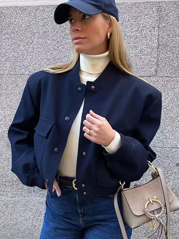 Women's Cropped Bomber Jacket Relaxed Fit Zip Closure Casual Everyday Wear
