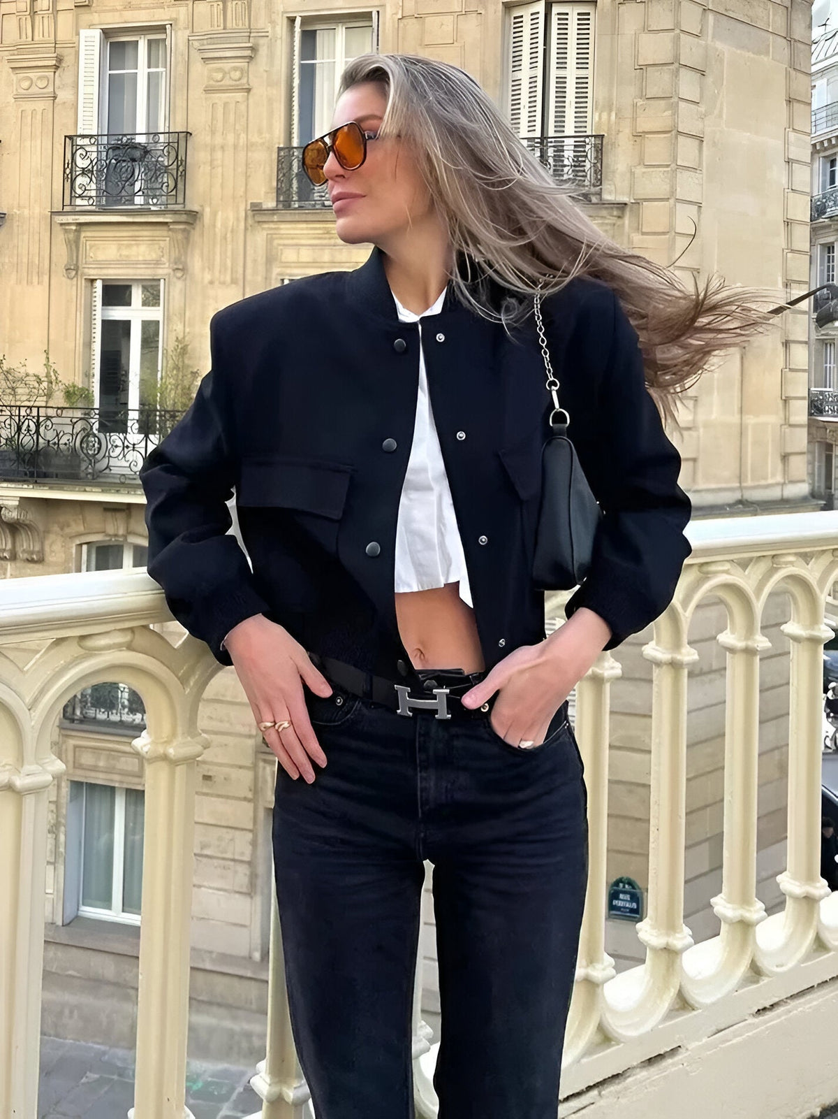 Women's Cropped Bomber Jacket Relaxed Fit Zip Closure Casual Everyday Wear