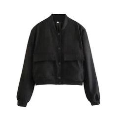 Women's Cropped Bomber Jacket Relaxed Fit Zip Closure Casual Everyday Wear