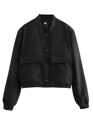 Women's Cropped Bomber Jacket Relaxed Fit Zip Closure Casual Everyday Wear