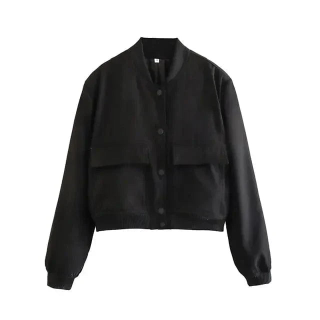 Women's Cropped Bomber Jacket Relaxed Fit Zip Closure Casual Everyday Wear