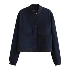 Women's Cropped Bomber Jacket Relaxed Fit Zip Closure Casual Everyday Wear
