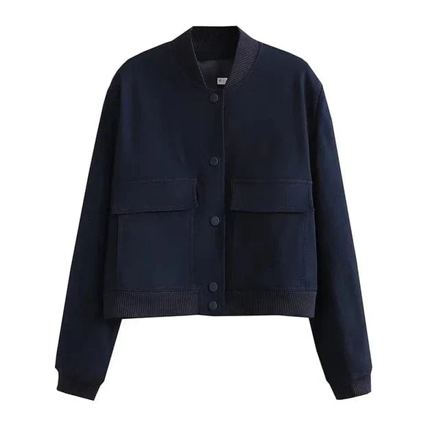Women's Cropped Bomber Jacket Relaxed Fit Zip Closure Casual Everyday Wear