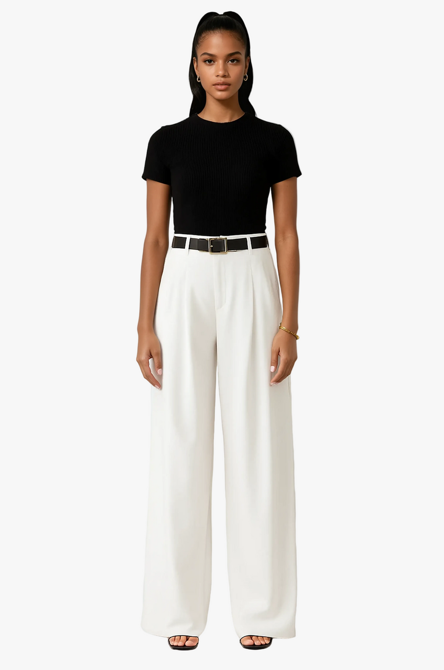 Women's Pleated Wide-Leg Pants High-Waisted Casual Everyday with Pockets