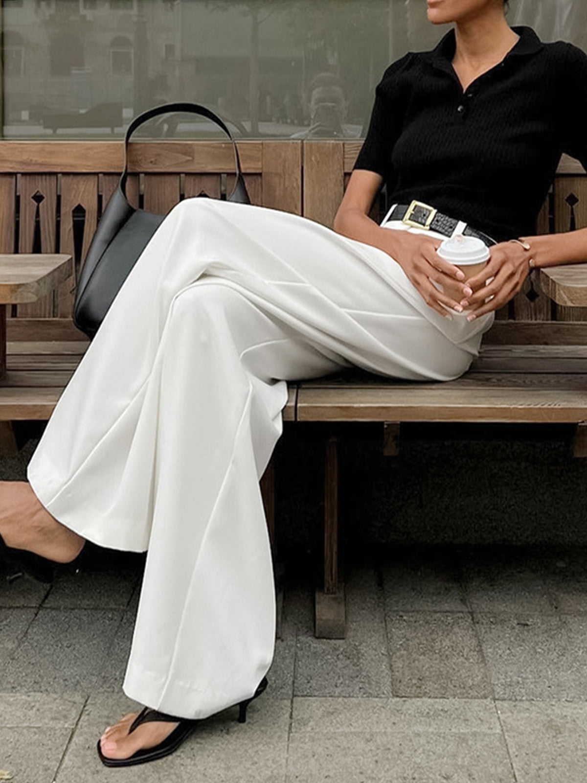 Women's Pleated Wide-Leg Pants High-Waisted Casual Everyday with Pockets