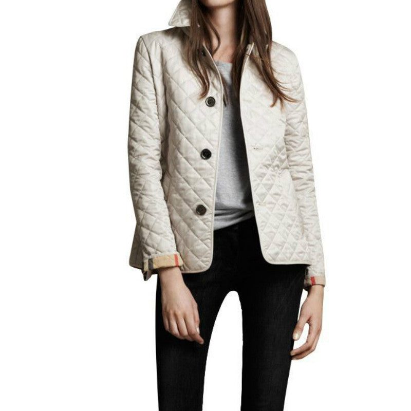 Women's Quilted Autumn Jacket Button Closure Stylish Layered Casual Wear
