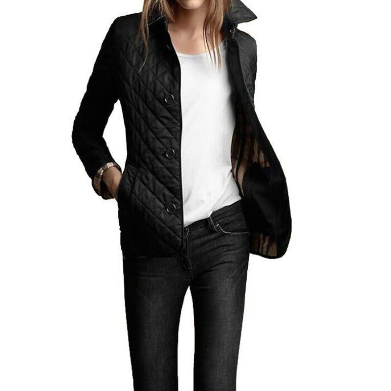 Women's Quilted Autumn Jacket Button Closure Stylish Layered Casual Wear