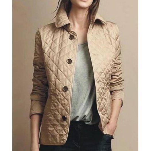 Women's Quilted Autumn Jacket Button Closure Stylish Layered Casual Wear