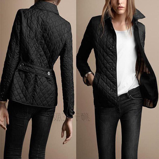 Women's Quilted Autumn Jacket Button Closure Stylish Layered Casual Wear